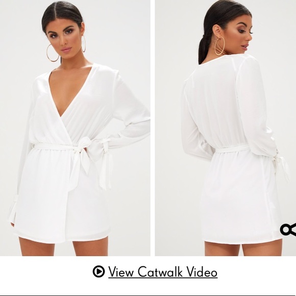 white satin wrap cuff detail shift dress